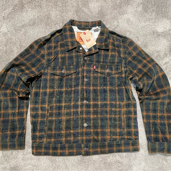 Levi's Other - Levi's Jacket Mens Medium Green Yellow Plaid Blue Cotton Denim NWT Trucker Shirt